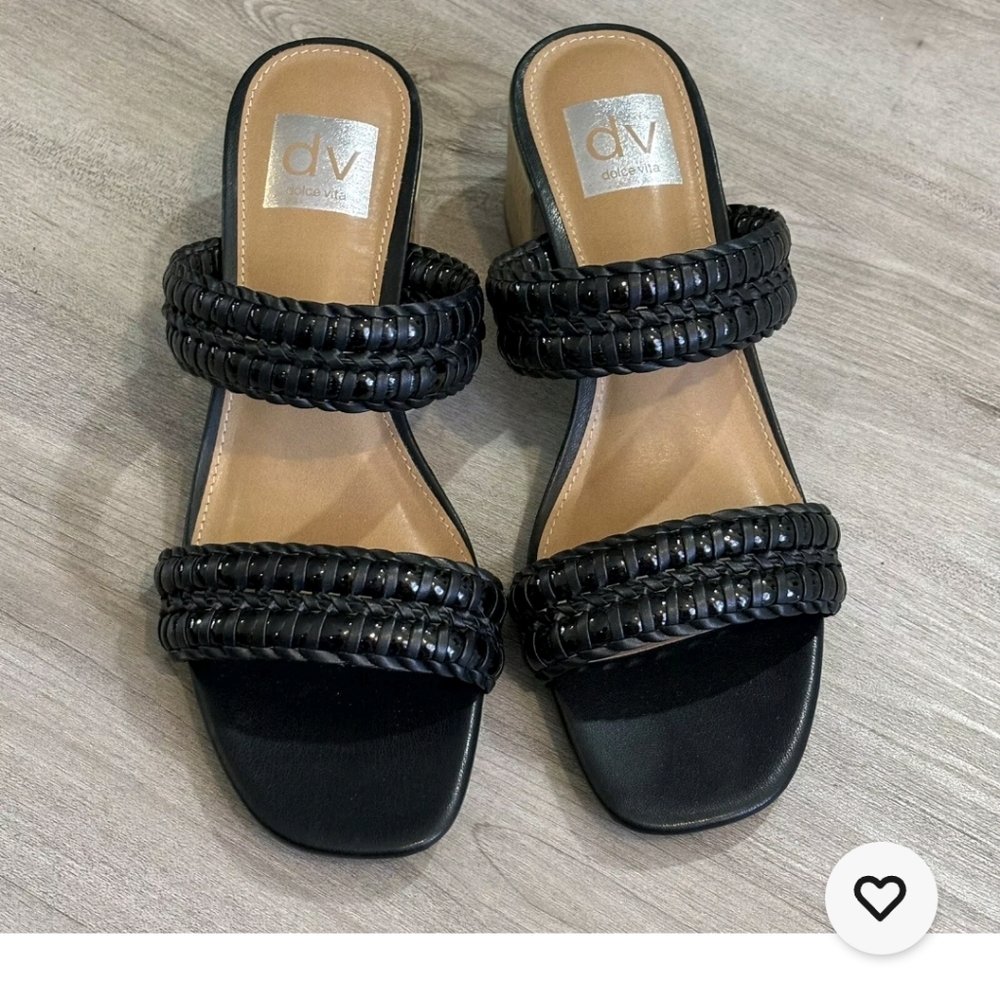 DV by Dolce Vita Santana  Black Woven Strap Women's Sandals chunky heal …